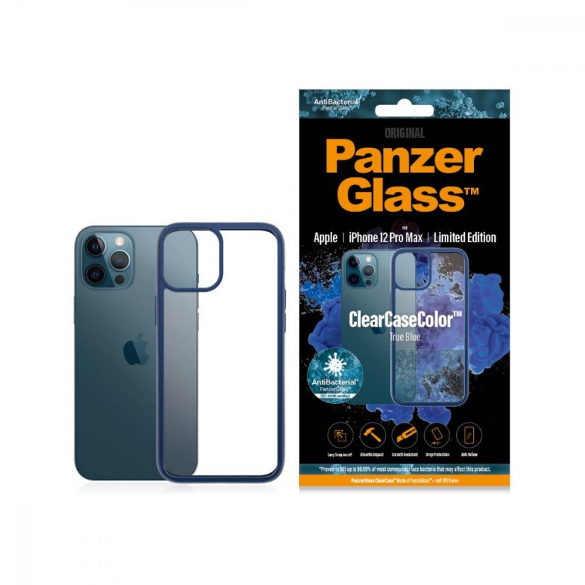 PANZERGLASS ClearCaseColor AntiBacterial kryt pro iPhone 12 Pro Max, modrá/čirá (True Blue)