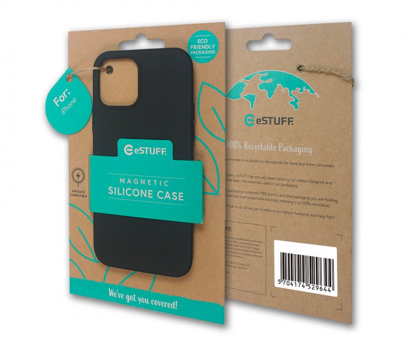 ESTUFF ES671205 Magnetic Silicone Case Kryt s MagSafe pro iPhone 12 Mini, černý