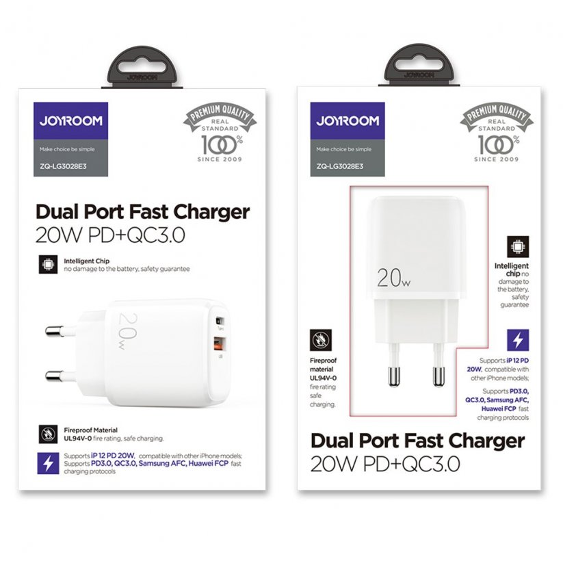JOYROOM ZQ-LG3028E3 Quick Charge + PD Nabíječka 2v1 (USB, USB-C) s výkonem 20W, bílá