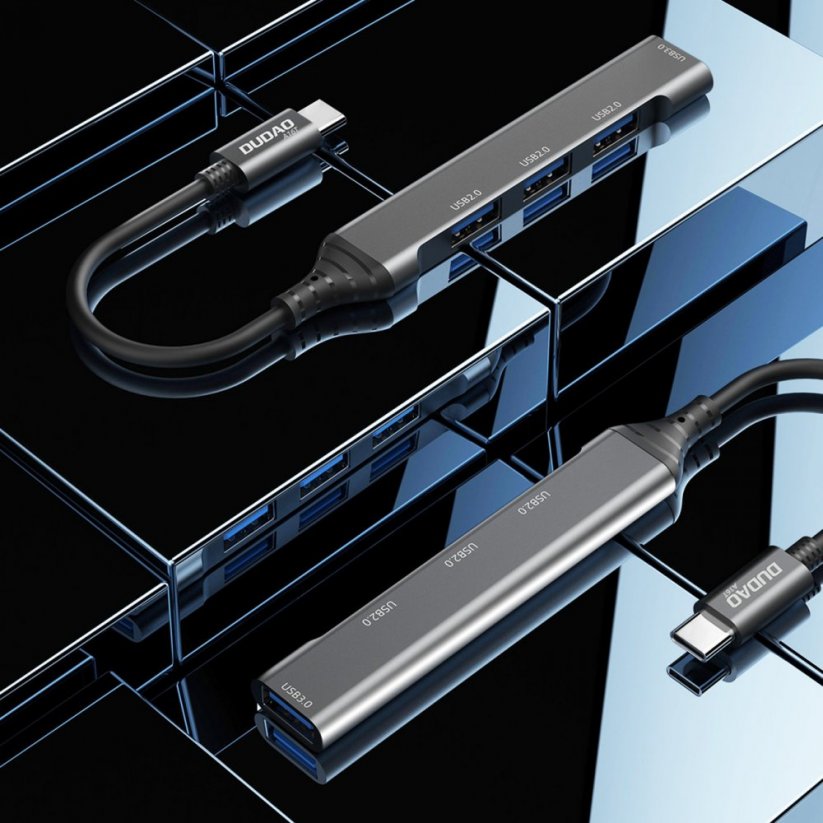 DUDAO A16T USB-C Hub 4v1 - USB-C na 4x USB (3x USB2.0, 1x USB3.0), stříbrný