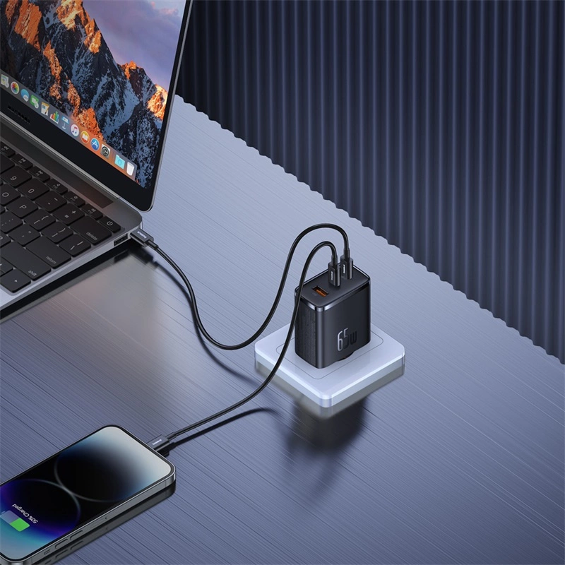 GaN Baseus Cube Pro 65W 2x USB-C USB-A nabíječka - černá