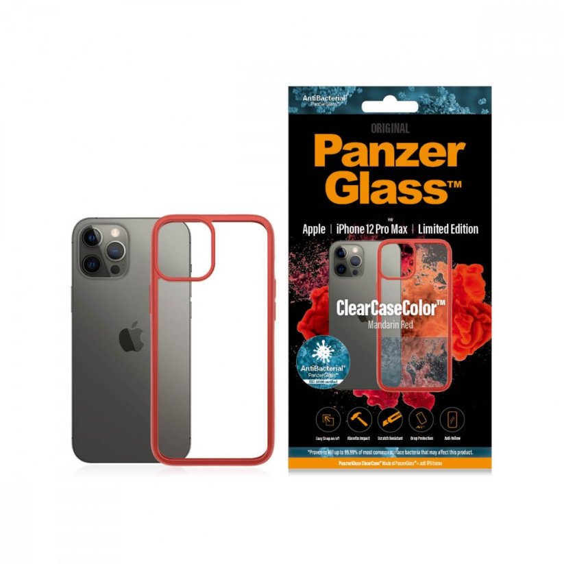 PANZERGLASS ClearCaseColor AntiBacterial kryt pro iPhone 12 Pro Max, červená/čirá (Mandarin Red)