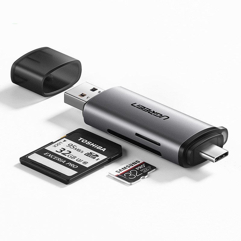 UGREEN 50706 Čtečka paměťových karet SD/MicroSD s USB/USB-C konektorem, vesmírně šedá