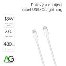 AG PREMIUM C9732 Datový a nabíjecí kabel USB-C/Lightning PD 18W, 2m, bílý