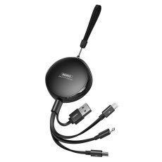 REMAX RC-185th Samonavíjecí nabíjecí kabel 3v1 (USB-C/Lightning/MicroUSB) 10,5W, 1m, černý