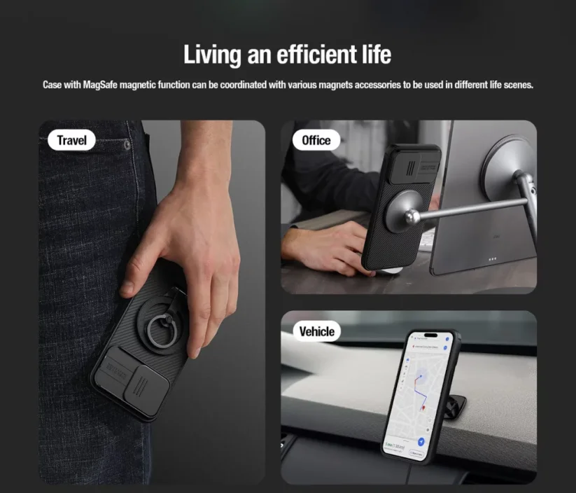 NILLKIN CamShield Pro Magnetic Ultra odolný MagSafe kryt s krytkou kamery pro iPhone 15 Pro Max, zelený