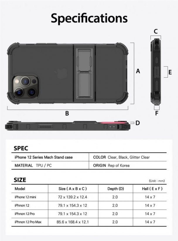 ARAREE Mach Stand Ultra odolný kryt se stojánkem pro iPhone 12 Mini, čirý se třpytkami