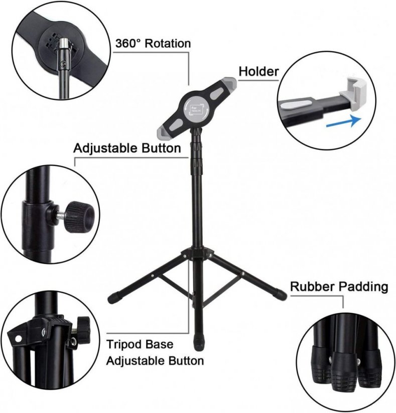 AG PREMIUM Teleskopický kovový stativ/tripod pro tablet (9,5-14,5"), černý