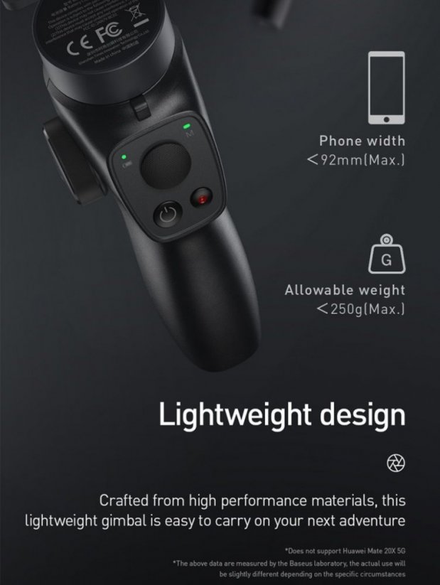 BASEUS SUYT-0G Control Smartphone 3-osý gimbál pro mobilní telefon, černo-šedý