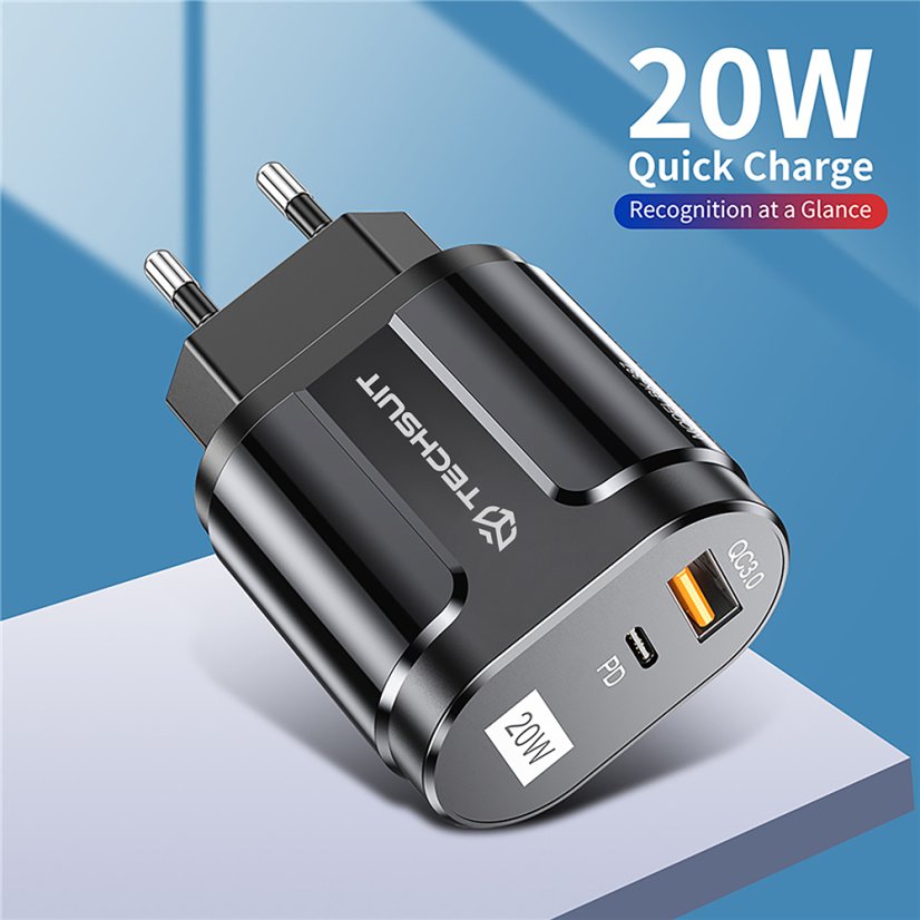 TECHSUIT CHPD038 Quick Charge + PD Nabíječka 2v1 (USB, USB-C) s výkonem 20W, bílá