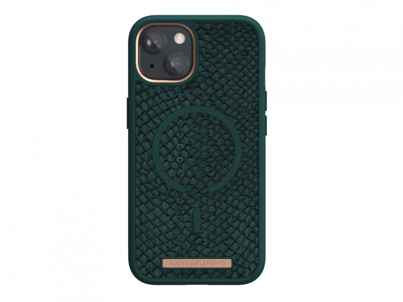 NJORD Jord MagSafe Kryt z lososí kůže pro iPhone 13 Mini, tmavě zelený