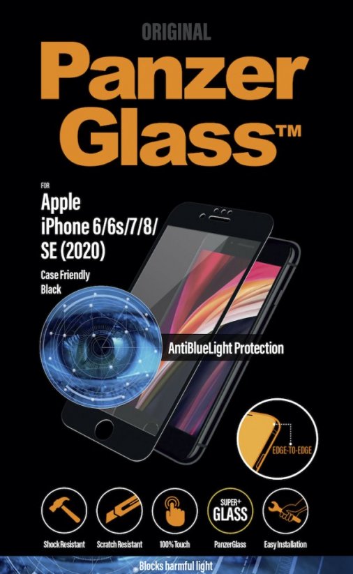 PANZERGLASS Ochranné sklo 3D FULL-COVER 0.4mm pro iPhone 6/6S/7/8/SE 2020, AntiBlue