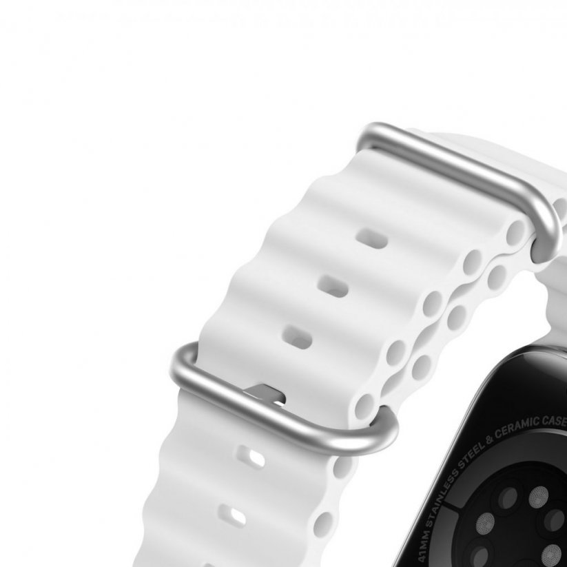DUX DUCIS Strap OceanWave Silikonový řemínek pro Apple Watch 42/44/45, bílý