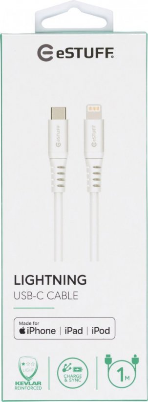 ESTUFF ES602101 Prémiový datový a nabíjecí kabel USB-C/Lightning MFi, 1m, bílý