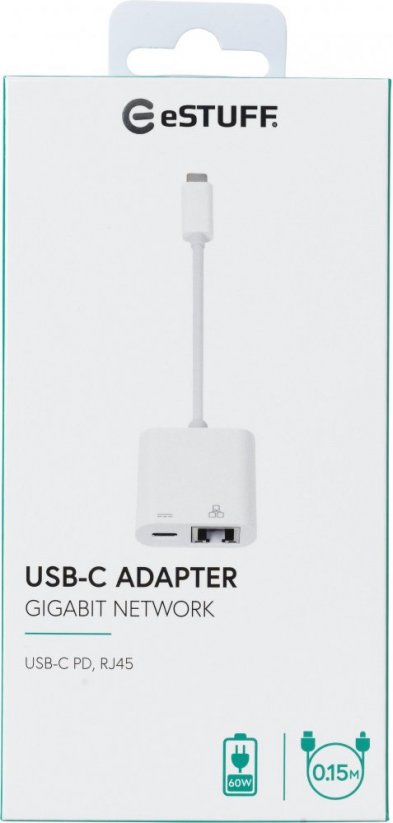 ESTUFF ES623006WH USB-C PD Gigabit LAN adaptér, 60W, bílý