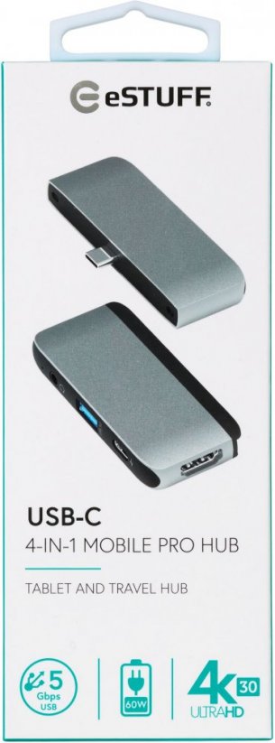 ESTUFF ES623100 USB-C hub pro iPad 4v1 (HDMI, USB, USB-C, audio), 60W, Space Grey