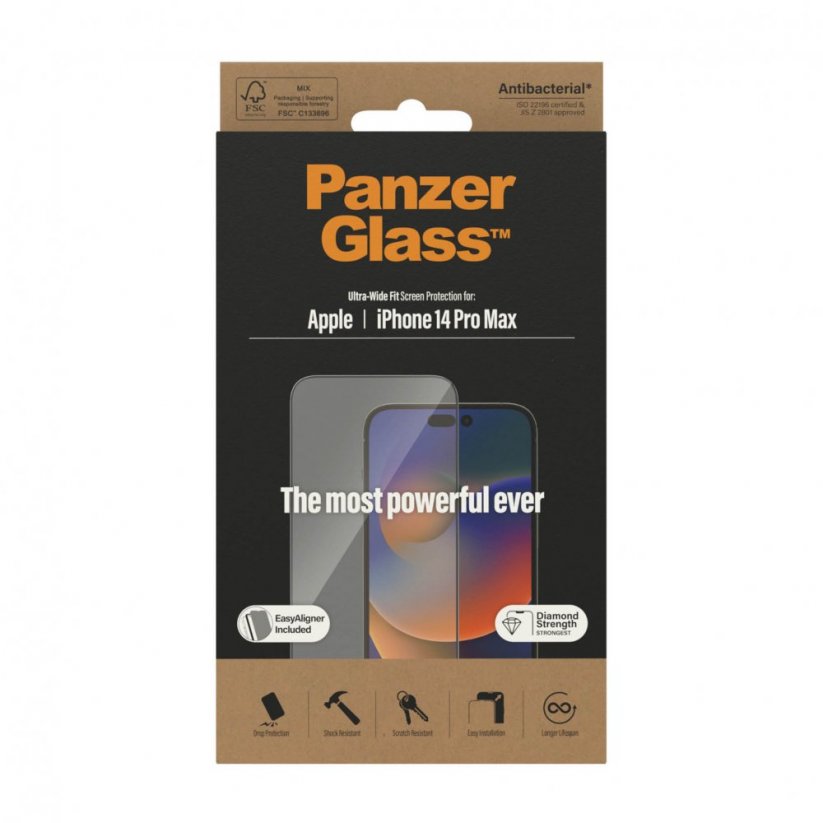 PANZERGLASS Ochranné sklo 2.5D FULL-COVER 0.4mm pro iPhone 14 Pro Max, montážní rámeček