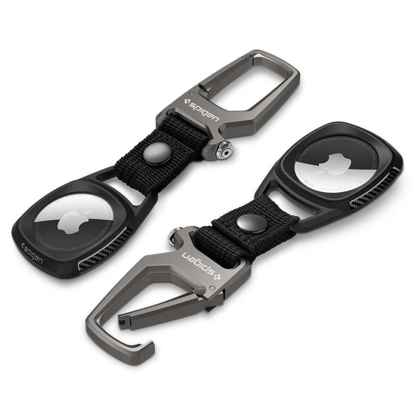 SPIGEN Rugged Armor Odolný přívěsek (pouzdro) na klíče s karabinou pro Apple AirTag, černý