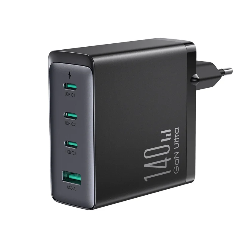 GaN 140W 3 x USB-C / USB-A Joyroom rychlonabíječka JR-TCG05EU - černá + USB-C - USB-C 240W 1,2m kabel