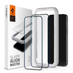 SPIGEN AlignMaster Ochranné sklo 2.5D FULL-COVER 0.3mm pro iPhone 12/12 Pro, montážní rámeček, 2ks