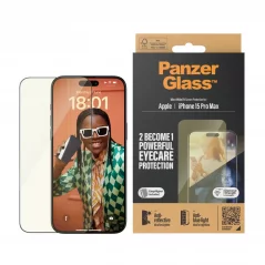 PANZERGLASS Ochranné sklo 2.5D FULL-COVER 0.4mm pro iPhone 15 Pro Max, EyeCare, černý rámeček
