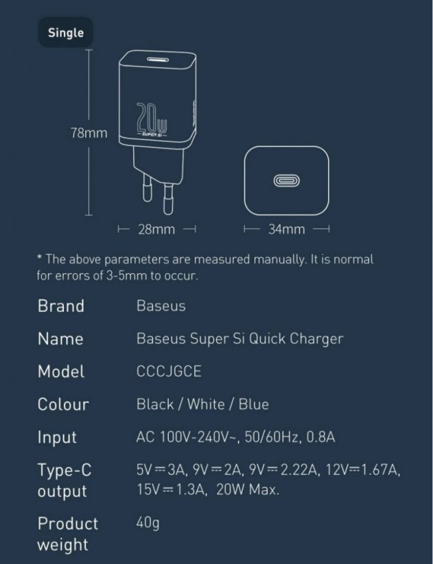 BASEUS TZCCSUP-B02 Super Si nabíječka s kabelem USB-C/Lightning a výkonem 20W, bílá