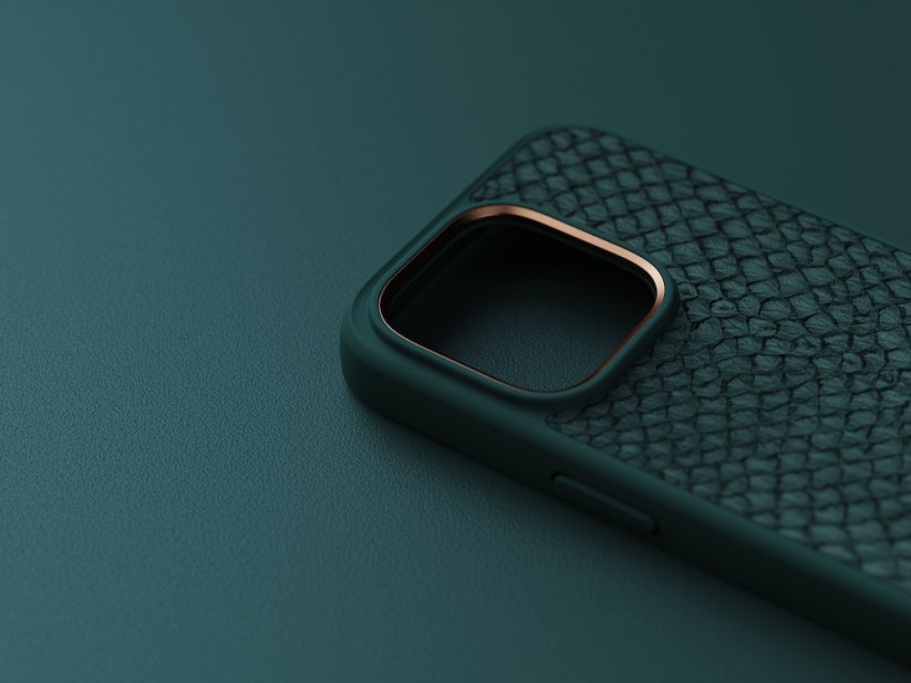 NJORD Salmon Leather MagSafe Odolný kryt z lososí kůže pro iPhone 14 Pro, tmavě zelený