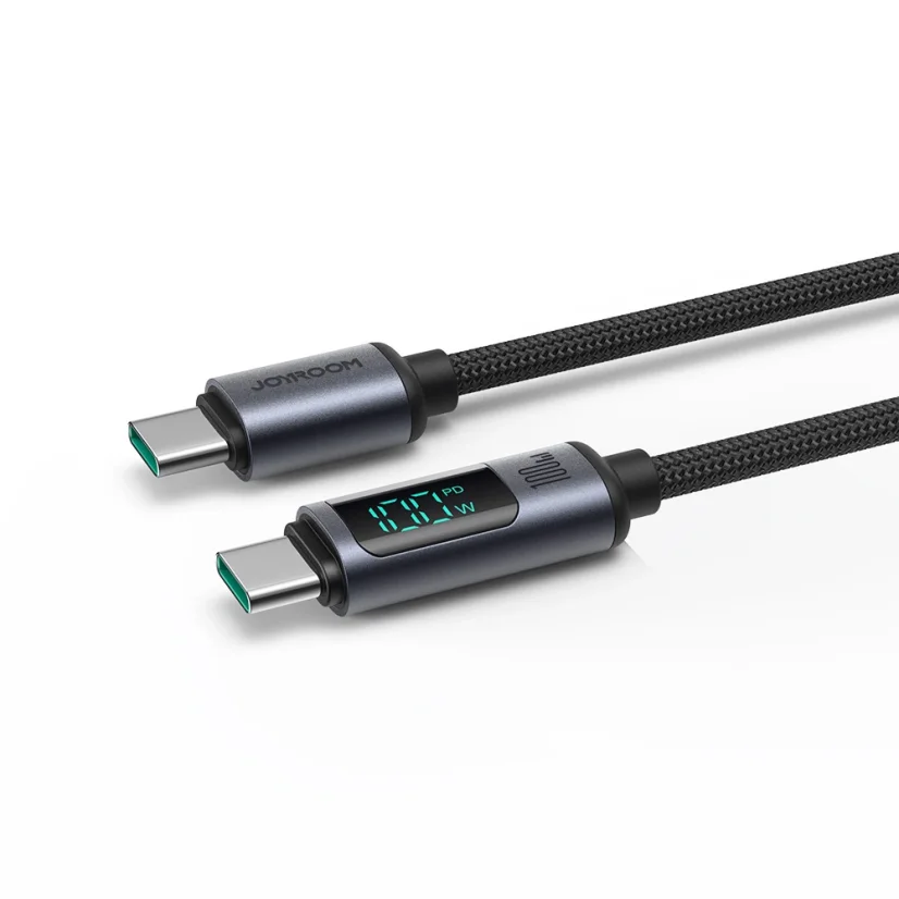 Joyroom Prism Series A16 USB-C / USB-C 100W 1,2m kabel s LED displejem - černý