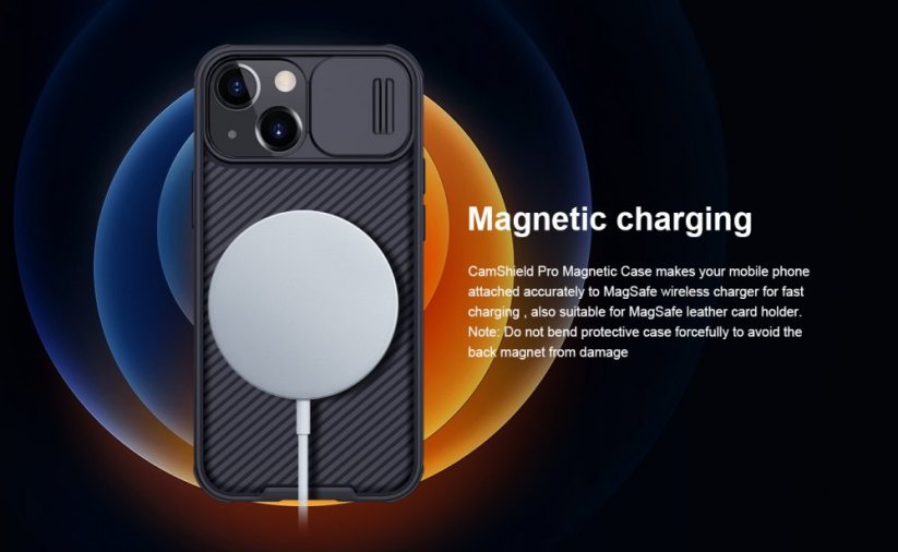 NILLKIN CamShield Pro Magnetic Ultra odolný MagSafe kryt s krytkou kamery pro iPhone 13 Mini, modrý