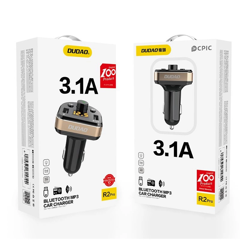 Dudao FM Bluetooth transmiter + nabíječka do auta MP3 3,1 A 2x USB černá (R2Pro černá)