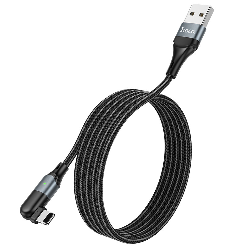 HOCO U100 Opletený datový a nabíjecí kabel USB/Lightning s otočným konektorem, délka 1,2m, černý