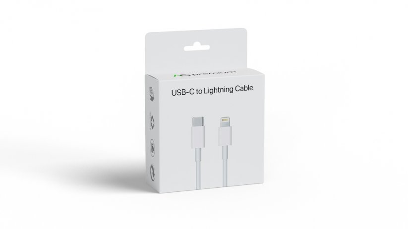AG PREMIUM HD15 Kabel USB-C/Lightning pro Apple zařízení, délka 1m, bílý