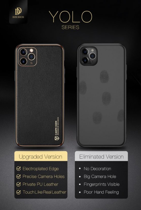 DUX DUCIS Yolo Series Silikonový kryt s koženými zády pro iPhone 11 Pro, černý