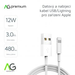 AG PREMIUM C603 kabel USB/Lightning pro Apple zařízení, délka 3m, bílá barva, bulk balení