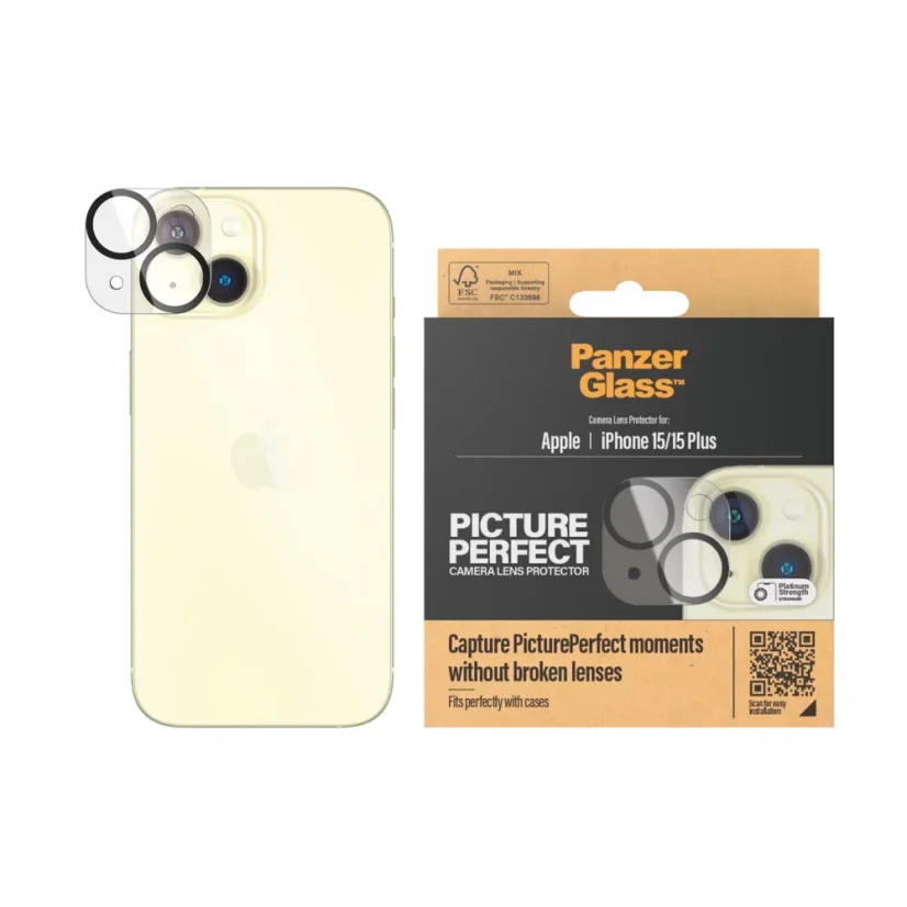 PANZERGLASS Ochranné sklo zadní kamery 2.5D FULL-COVER 0.4mm pro iPhone 15/15 Plus, čiré