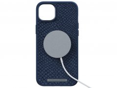 NJORD Salmon Leather MagSafe Odolný kryt z lososí kůže pro iPhone 14 Plus, tmavě modrý