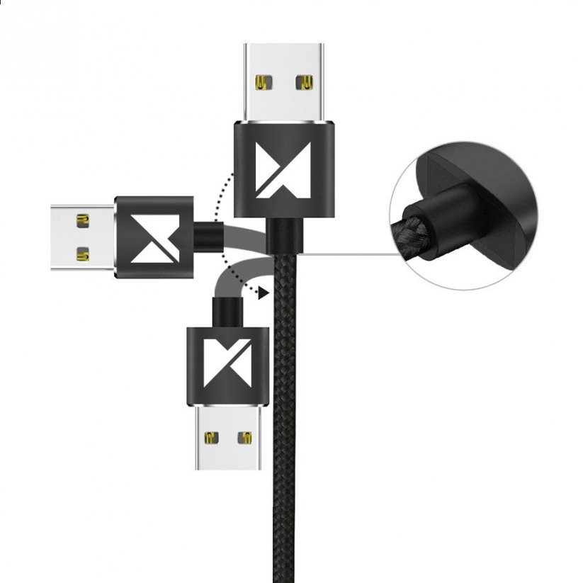 WOZINSKY WMC-01 Magnetický opletený nabíjecí kabel 3v1 (USB-C, Micro USB, Lightning), 1m, černý