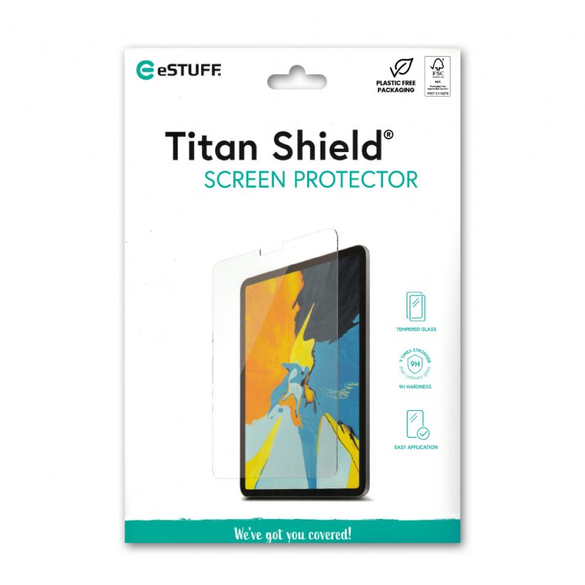 ESTUFF Titan Shield Ochranné sklo 2.5D FULL-COVER 0.3mm pro iPad 10,2" (7/8/9 gen.), čiré