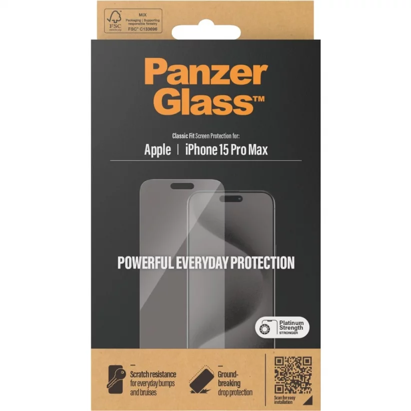 PANZERGLASS Ochranné sklo 2.5D STANDARD 0.4mm pro iPhone 15 Pro Max, Classic Fit, čiré
