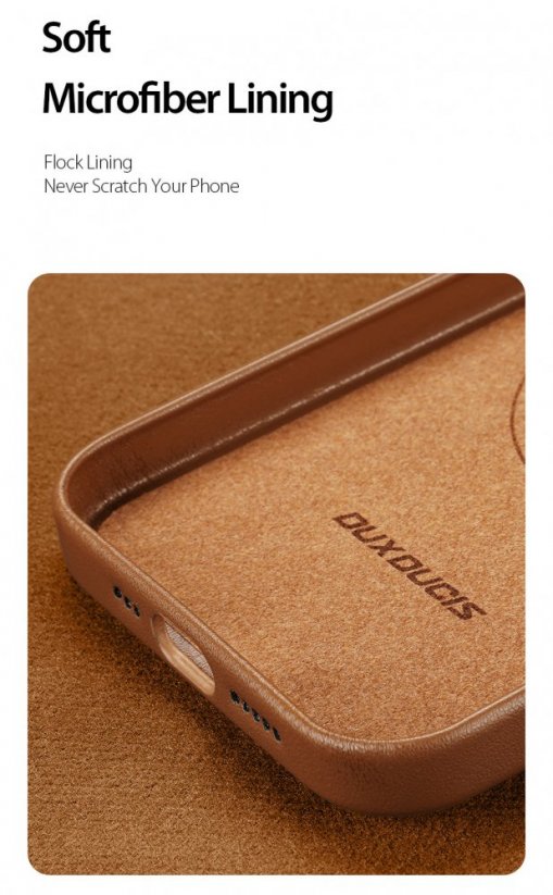 DUX DUCIS Grit Leather Magsafe Kožený kryt pro iPhone 14 Plus, hnědý