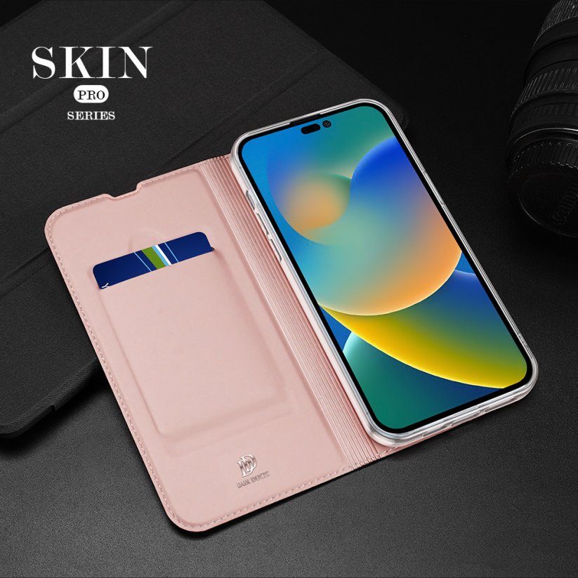 DUX DUCIS SkinPro kryt typu kniha pro iPhone 14 Pro, růžovo-zlatý