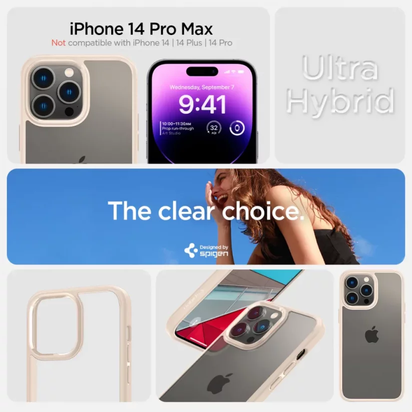 SPIGEN Ultra Hybrid Odolný kryt pro iPhone 14 Pro Max, béžová/čirá