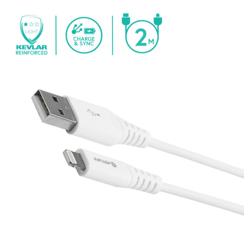 ESTUFF Prémiový datový a nabíjecí kabel USB/Lightning MFi, 2m, bílý