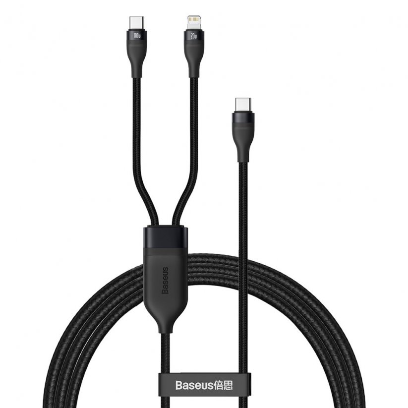 BASEUS CA1T2-F01 Datový a nabíjecí kabel 2v1 s USB-C a USB-C/Lightning, 1,2m, s podporou PD až 100W, černý