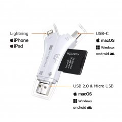 AG PREMIUM i-FlashDevice HD Čtečka Micro SD/SD karet 4v1 (Lightning/USB/USB-C/MicroUSB), bílá