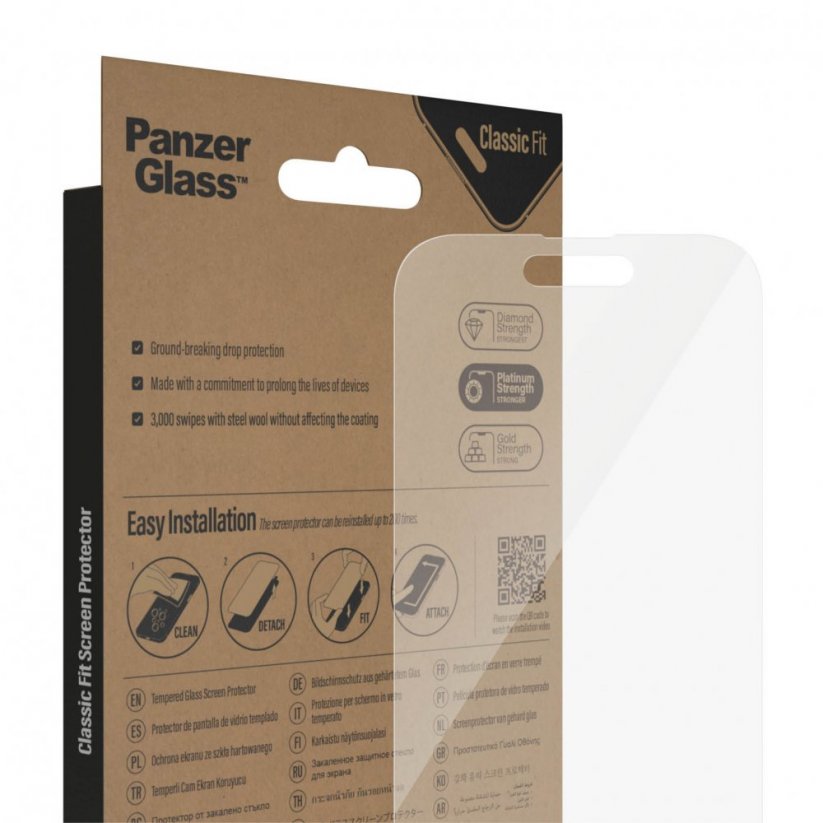 PANZERGLASS Ochranné sklo 2.5D STANDARD 0.4mm pro iPhone 14 Pro, AntiBacterial, čiré