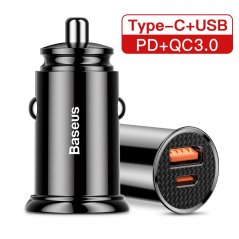 BASEUS CCAL-YS01 Circular 30W autonabíječka USB+USB-C PD QC3.0, černá