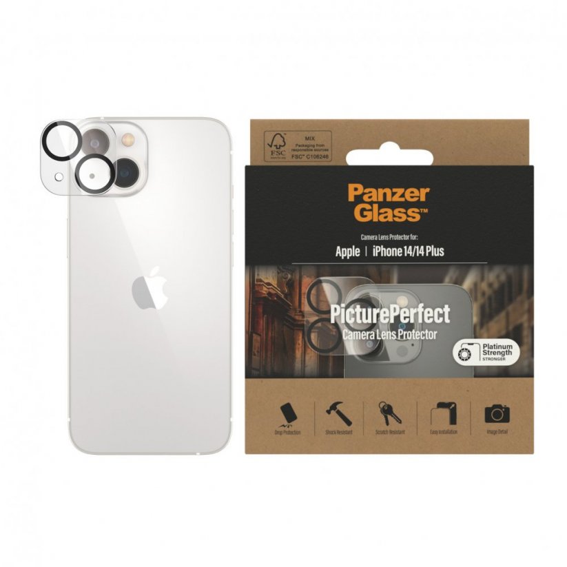 PANZERGLASS Ochranné sklo zadní kamery 2.5D FULL-COVER 0.4mm pro iPhone 14/14 Plus, čiré