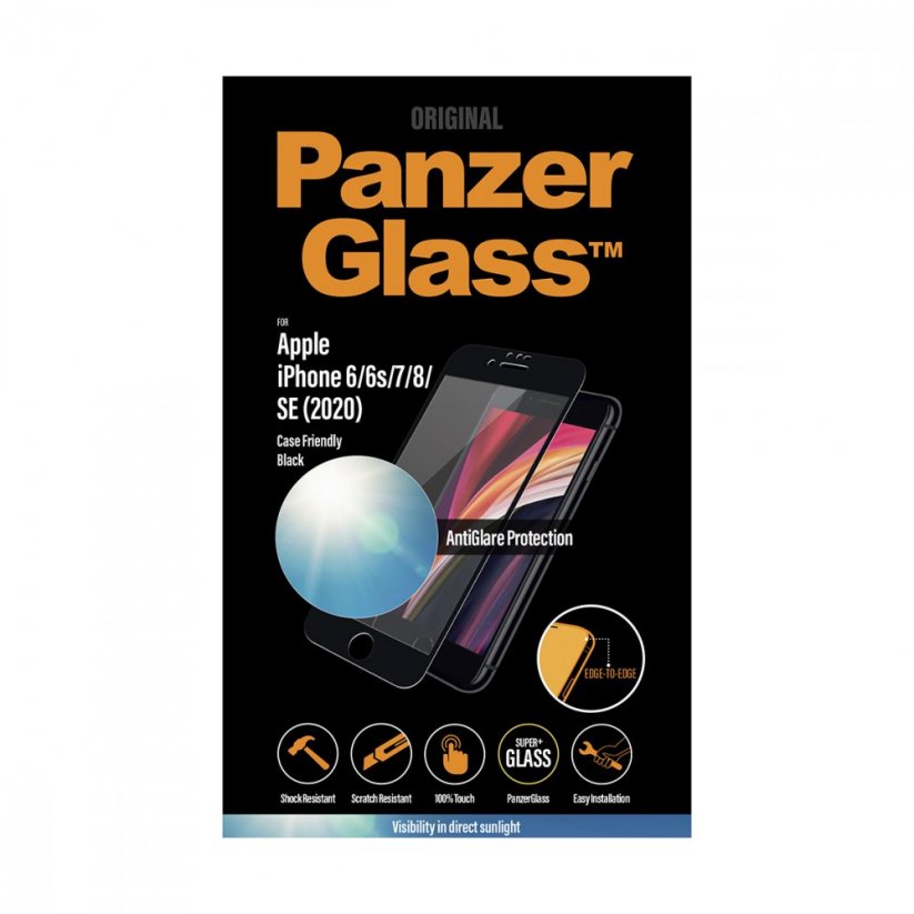 PANZERGLASS Ochranné sklo 3D FULL-COVER 0.4mm pro iPhone 6/6S/7/8/SE20/SE22, černý rámeček, AntiGlare