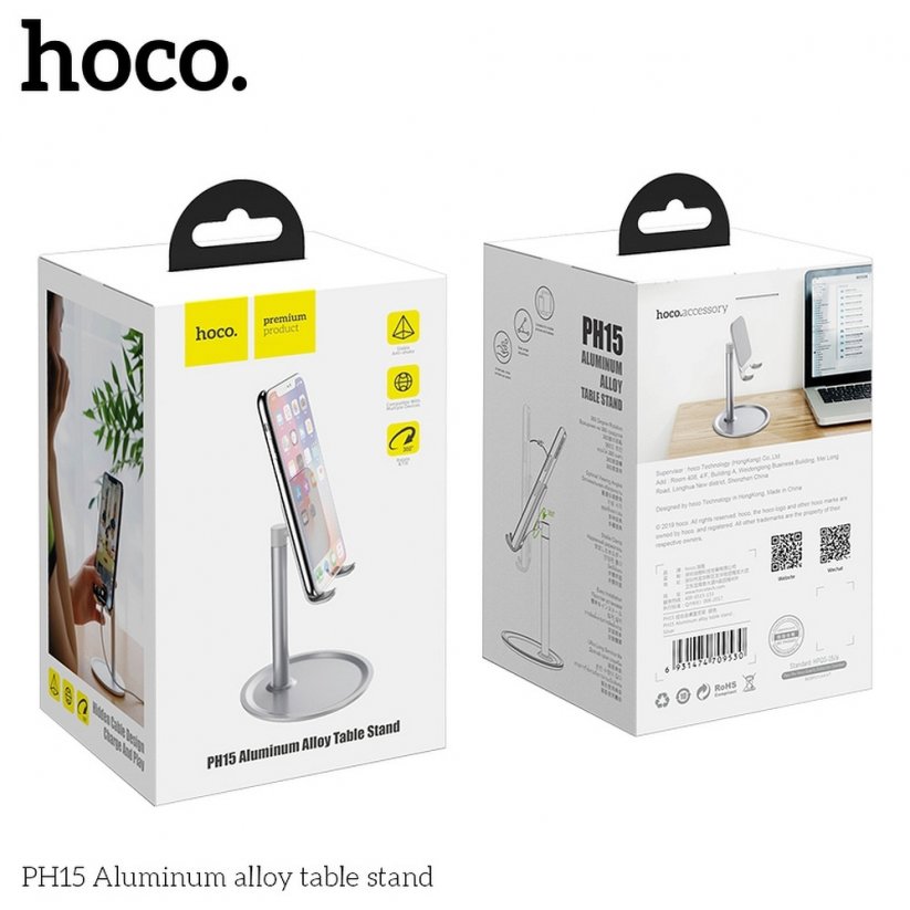 HOCO PH15 Hliníkový stojánek pro mobily a tablety (až do 10"), stříbrno-bílý